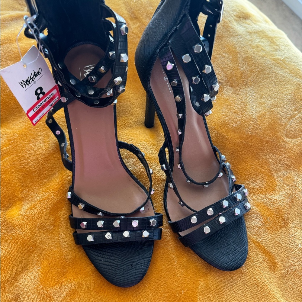 Target Mossimo Black Heels with Strappy Studded Design and Stiletto Heel Sz8 NWT